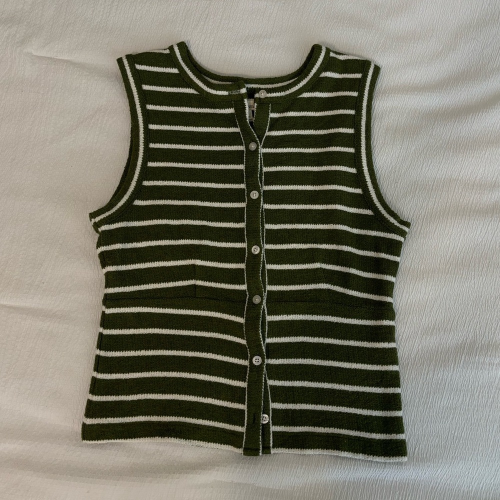 Madewell Green and White Striped Button Down Shirt
